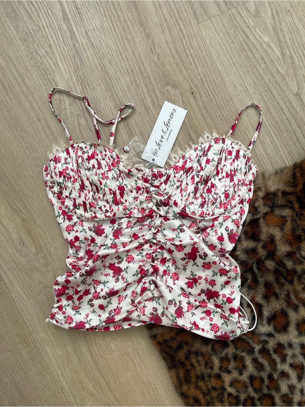 For Love & Lemons Rose Floral Print Top